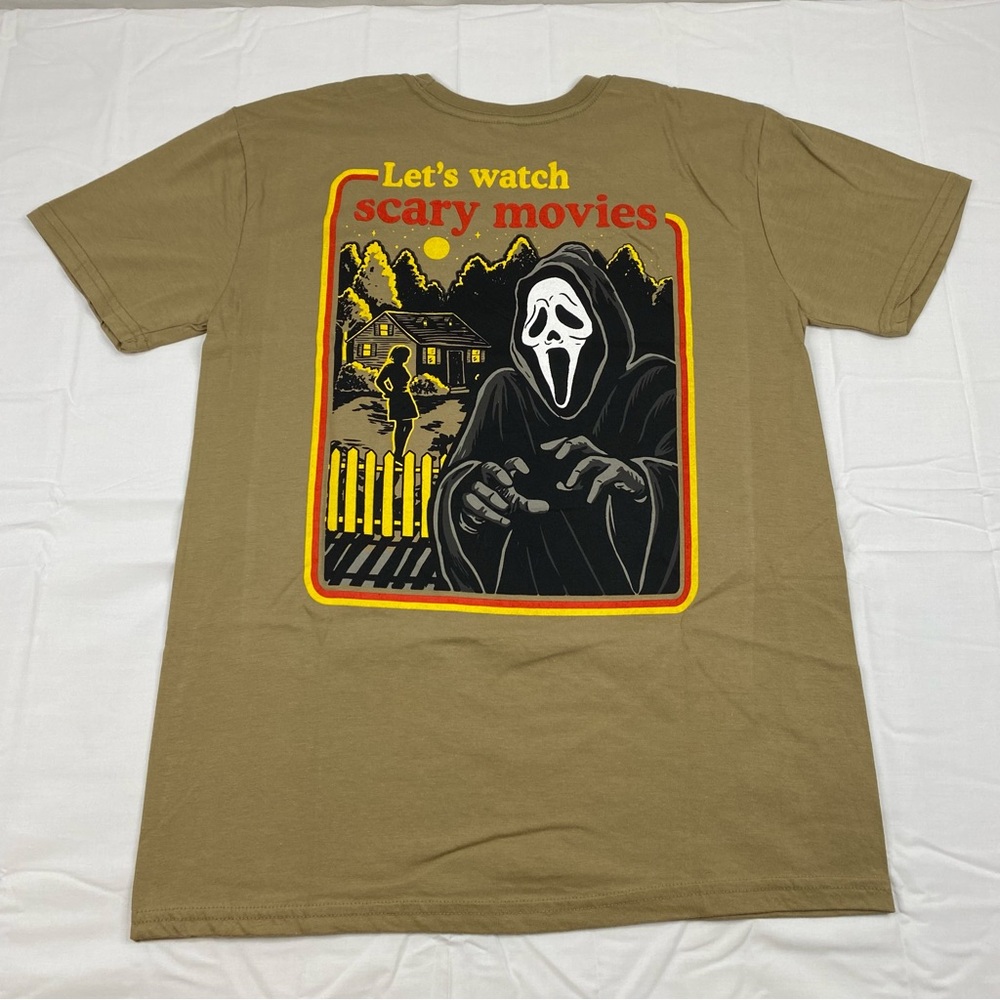 Scream Shirt Men’s Size Medium Tan Brown Ghostface Short Sleeve Halloween